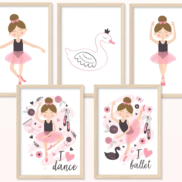 Girls Ballerina POSTER - DIN A5, A4 - Mural, Gift, Girls, Children, Birthday, Dancing, Pink, Cute, Children's Room, Ballet