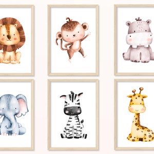 Póster de animales bebés - DIN A5, A4 - impresión artística, imagen, para niños, imágenes infantiles, regalo, bebé, habitación del bebé, África, león, jirafa, elefante