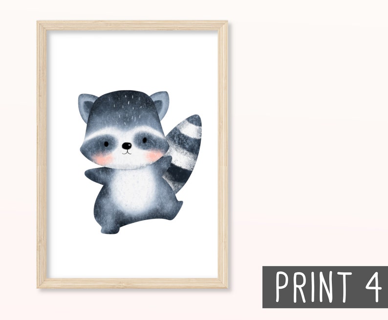 Waldtiere POSTER DIN A5, A4 Art print, Print, Mural, Children's room, Gift, Picture, Baby, Animals, Bear, Fox, Raccoon, Rabbit, Forest Print 4
