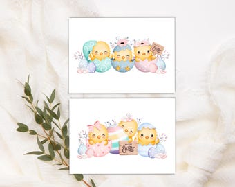 CARTE POSTALE DE PÂQUES - DIN A6 - carte, cadeau, image, Pâques, poussin, œuf, vacances, cadeau, impression, carte de vœux, courrier, ensemble
