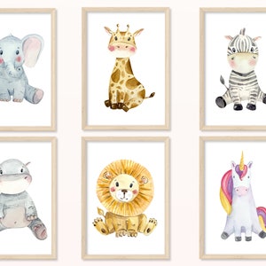 POSTER Animales Bebé - DIN A5, A4 - Impresión, mural, para niños, habitación infantil, regalo, bebé, habitación bebé, decoración, cebra, león, elefante
