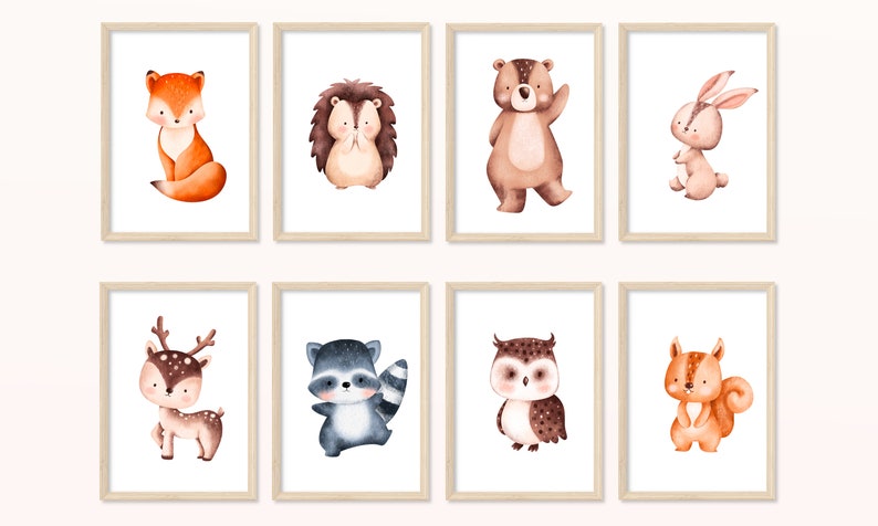 Waldtiere POSTER DIN A5, A4 Art print, Print, Mural, Children's room, Gift, Picture, Baby, Animals, Bear, Fox, Raccoon, Rabbit, Forest Print 1 - 8