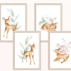 Baby Rehe POSTER DIN A5, A4 Kunstdruck, Print, Wandbild, Kind, Geschenk, Mädchen, Junge, Geburt, Kinderzimmer, Geburtstag, Taufe, Baby Print 1-4