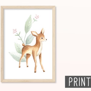 Baby Rehe POSTER DIN A5, A4 Kunstdruck, Print, Wandbild, Kind, Geschenk, Mädchen, Junge, Geburt, Kinderzimmer, Geburtstag, Taufe, Baby Print 1