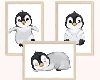 Baby Pinguin POSTER - DIN A5, A4 - Kunstdruck, Print, Wandbild, Kinderbilder, Kinderzimmer, Junge, Mädchen, Tiere, Baby, Taufe, Geburt