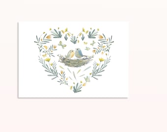 Spring Birds Postcard - DIN A6 - Card, Gift, Greeting Card, Nature, Forest, Garden, Plants, Flowers, Bird, Animals