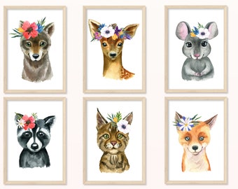 Baby Animals POSTER - DIN A5, A4 - Art Print, Print, Mural, Children's Pictures, Gift, Baby, Baby Room, Flowers, Floral, Cat, Fox