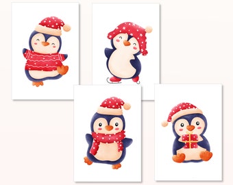 Weihnachten Pinguin POSTKARTE - DIN A6 - Karte, Geschenk, Bild, Print, Grußkarte, Winter, Tannenbaum, Geschenk