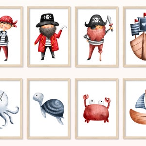 CARTEL pirata - DIN A5, A4 - impresión de arte, impresión, mural, habitación para niños, regalo, bebé, marítimo, barco, criaturas marinas, cáncer, niña, niño
