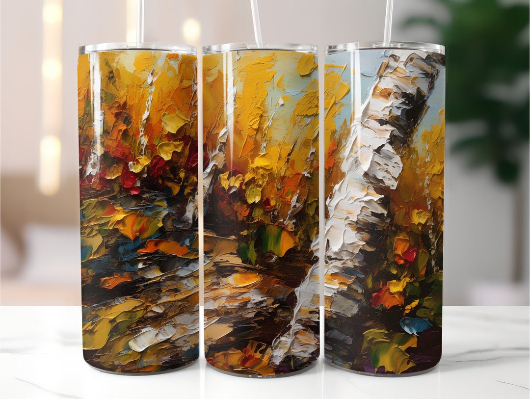Autumn Fall Leaves Birch Trees 20 Oz Skinny Tumbler Sublimation Design ...