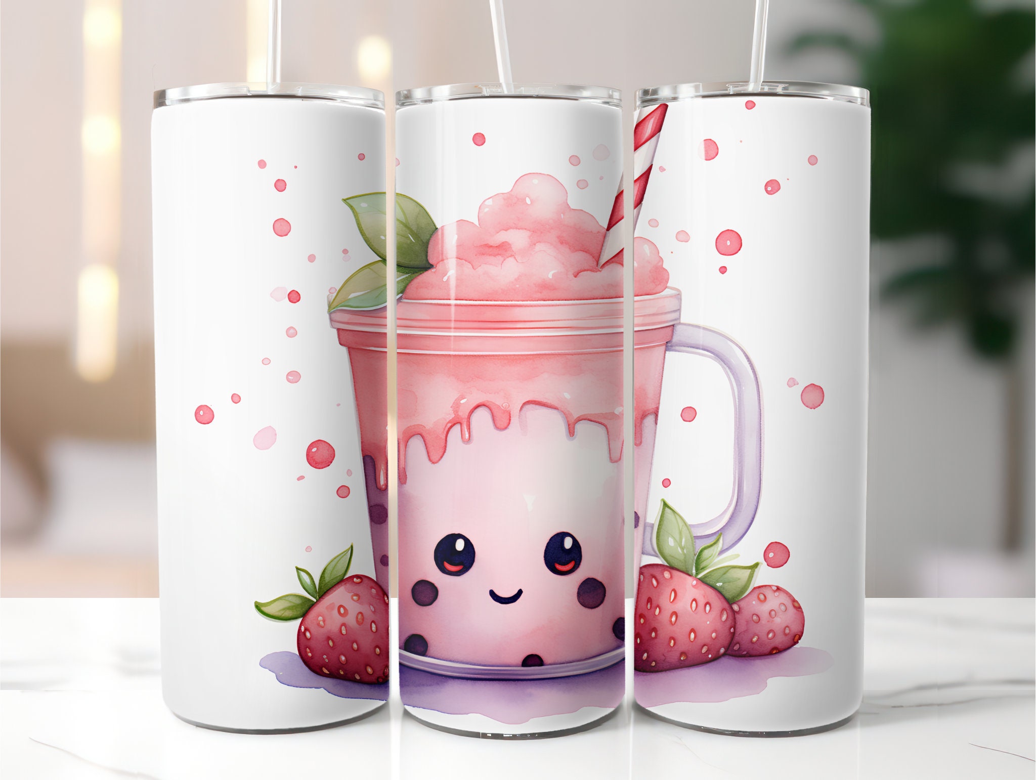 300ml Kawaii Boba Bear Glass Cup With Straw & Lid