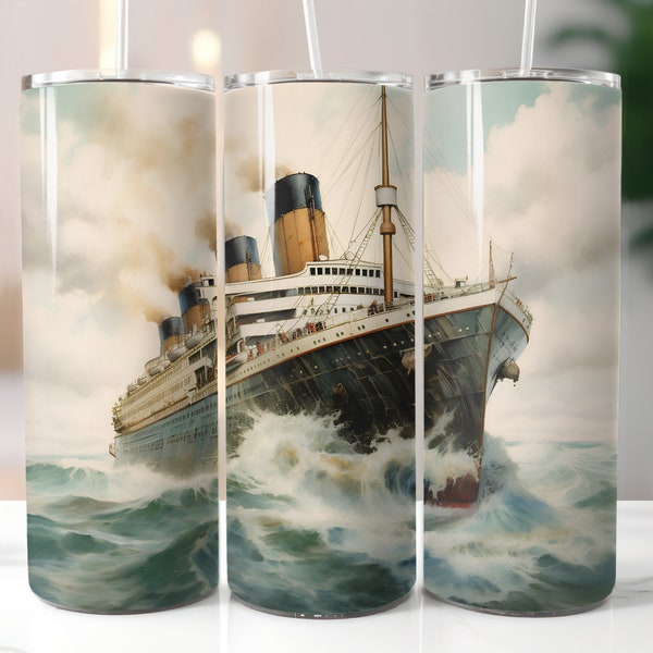 Watercolor Titanic 20 oz Skinny Tumbler Wrap, Sublimation Straight Design, Digital Download, Hi-Res PNG, Watercolor Titanic Ship Design, Art