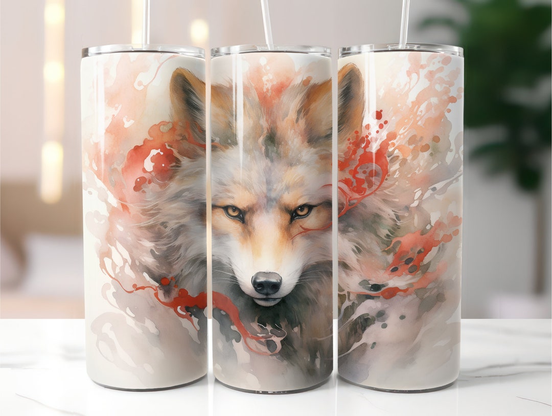 Watercolor Wolf 20 Oz Skinny Tumbler Wrap, Sublimation Straight Design ...