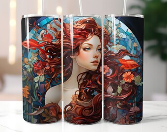 Abstrakte kleine Meerjungfrau Tumbler Wrap, kleine Meerjungfrau Sublimation Design, 20 oz Skinny Tumbler, Instant Download PNG, kleine Meerjungfrau Tumbler