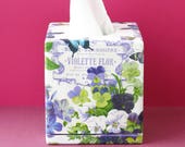 Tissue box cover Shelf decor Bedroom stand decor Pansies flower Square tissue box cover Napkin holder Tissue box wood Tissue holder
