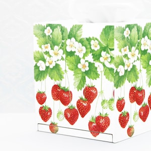 Tissue Box Cover, Strawberry Tissue Box, Cube Tissue Box, Tissue Holder, Decoupage Tissue Box, Square Tissue Box
