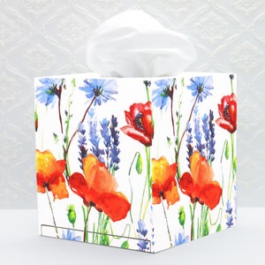Tissue Box Holder, Wooden Tissue Box, Wildflowers Tissue Box, Decorated Tissue Box, Floral Tissue Box Cover