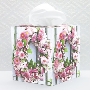 Tissue box cover Square tissue box Tissue box holder Wooden tissue box Floral tissue box cover