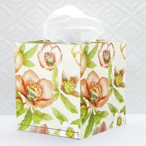 Tissue box cover Floral tissue box Cube tissue box Tissue holder Decoupage tissue box Bathroom stand box