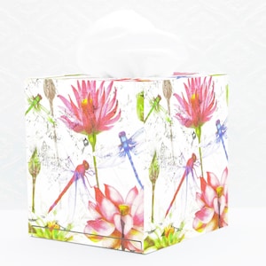 Tissue Box Cover, Dragonflies Tissue Box, Tissue Box Holder, Wooden Tissue Box, Tissue Box Square, Tissue Box with Bottom
