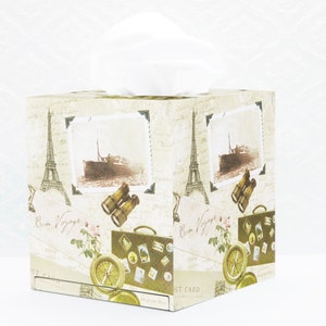 Tissue box cover Paris tissue box Cube tissue box Decorated tissue box Tissue holder Decoupage tissue box Bedroom stand box