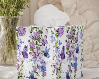 Decoupage Wooden Tissue Box Cover, Butterfly Decor