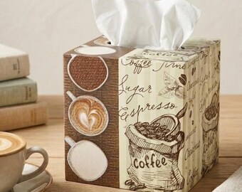 Decoupage Coffee Theme Wooden Tissue Box Cover