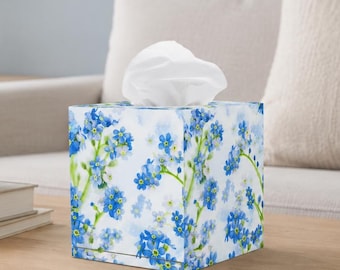 Wooden Tissue Box Cover: Decoupage Forget-Me-Not Floral Home Decor