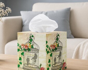 Decoupage Wooden Tissue Box Cover, Bird Home Decor