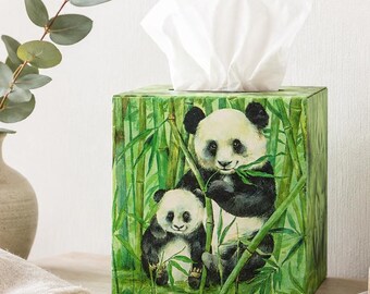 Decoupage Panda Tissue Box Cover, Wooden Panda Gifts