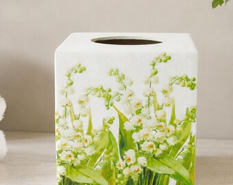 Tissue box cover Lily of the valley Floral tissue box Decoupage tissue box Spring home decor White green decor Spring trends