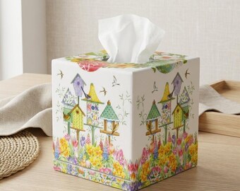 デコパージュ イースター ティッシュボックスカバー、花柄の鳥小屋デザイン
