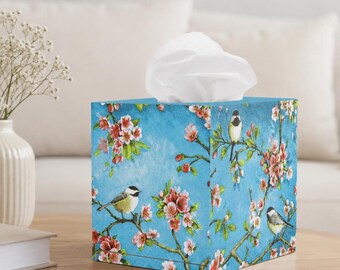 Tissue box cover Birds Wooden tissue holder Square tissue box Rectangular tissue box Decoupage tissue cover box Tissue storage