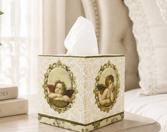 Raphael Angel Tissue Box Cover, Decoupage Wooden Decor