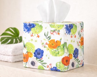 Floral Decoupage Wooden Tissue Box Cover, Square Tissue Holder