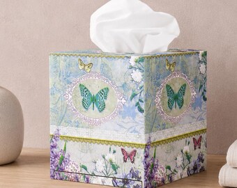 Tissue box cover Square tissue box Decoupage tissue box Butterfly tissue box