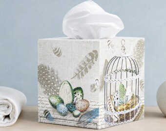 Tissue box cover, Square tissue box, Tissue box holder, Tissue box with feathers, Easter tissue box