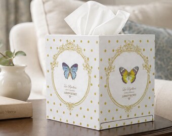 Tissue box cover Square tissue box Decoupage tissue box Butterfly tissue box