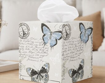 Tissue box cover Tissue holder Butterflies box Vintage tissue box Cube tissue box Decoupage tissue cover