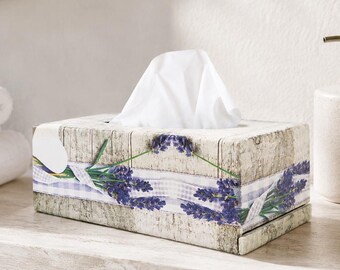 Rectangular tissue box cover - Tissue box holder - Wooden tissue box - Tissue box cover -Lavander - Decoupage tissue box