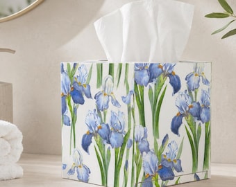 Tissue box cover - Iris tissue box - Tissue holder - Floral tissue box - Decorated tissue box
