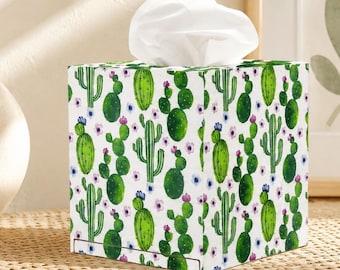 Decoupage Cactus Tissue Box Cover: Wooden Decorative Tissue Holder