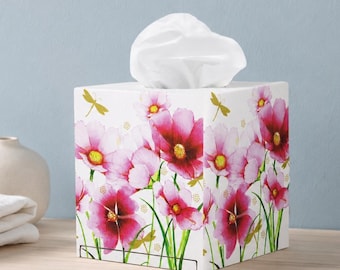 Tissue box cover Floral tissue box Wooden tissue holder Square tissue box Decoupage tissue cover box Cube tissue box