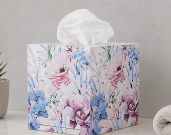 Tissue box cover Square tissue holder Floral tissue box Decorated tissue box Tissue holder