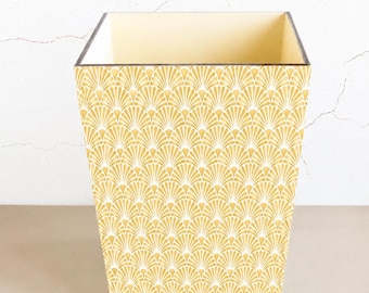 Beige Art Deco Wooden Waste Basket, Decorative Office Trash Can