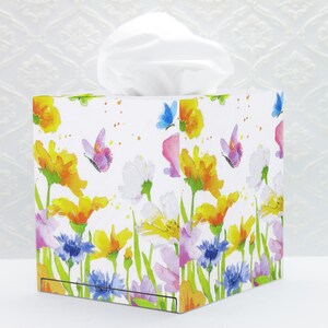Tissue box cover Floral tissue box Wooden tissue holder Square tissue box Decoupage tissue cover box