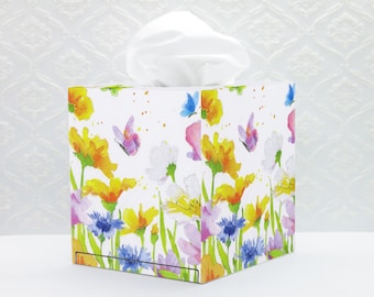 Floral Decoupage Wooden Tissue Box Cover