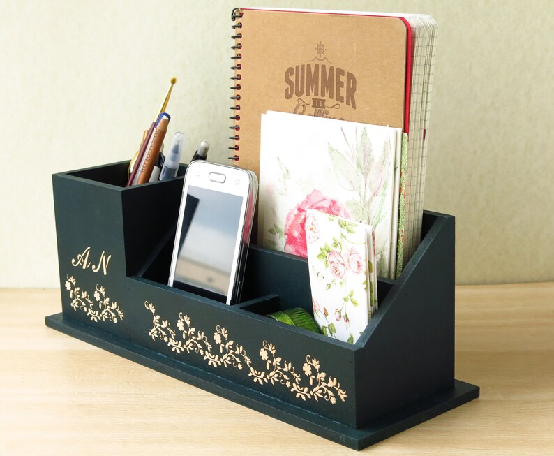 Personalized desktop organizer Monogrammed desk organizer Etsy