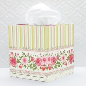 Tissue box cover Cube tissue box Tissue holder Decoupage tissue box Bedroom stand box Tissue storage box