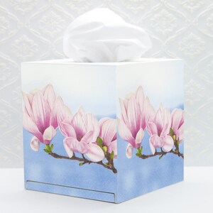 Tissue box cover Magnolia Tissue holder Wooden tissue box Decoupage tissue box Cube tissue box cover Magnolia tissue box
